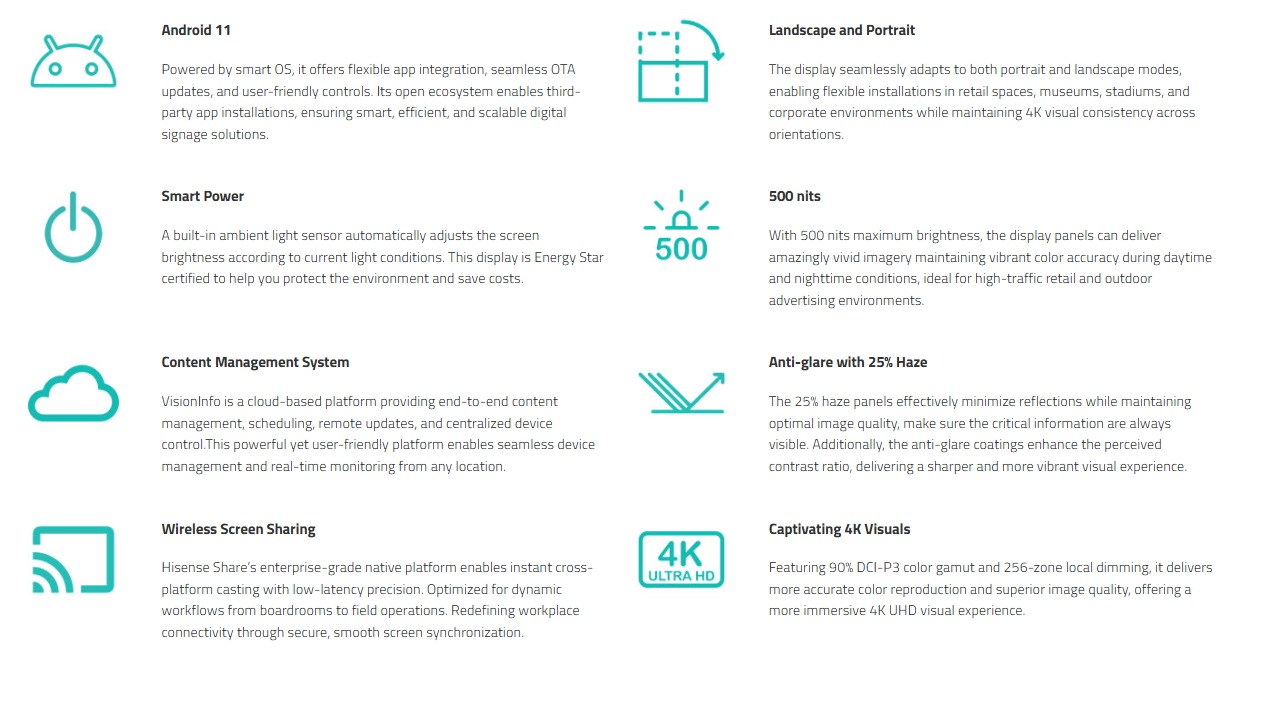 Hisense Signage Technical data